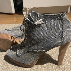 Stuart Weitzman Denim linen Lace-Up Ankle Peep toe Booties in Blue 41 M